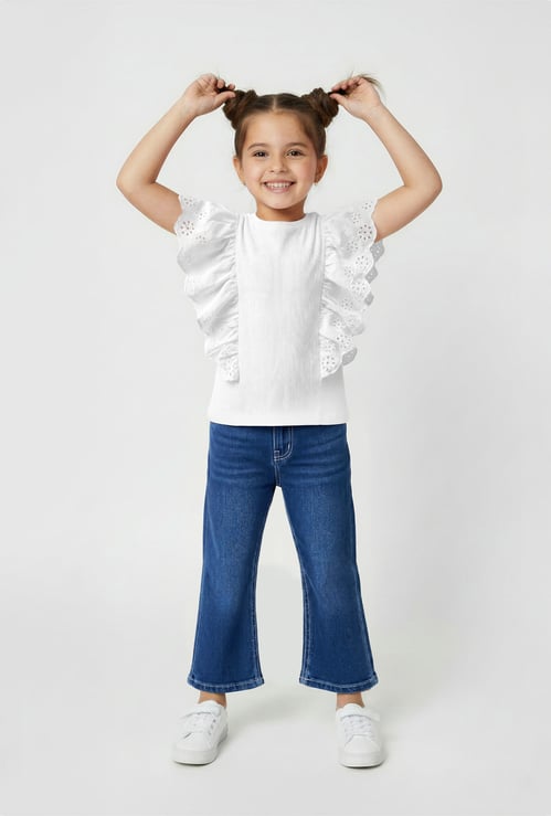 Girls Schiffli Ruffled Top