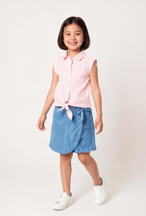 Girls Solid Knotted Hem Top