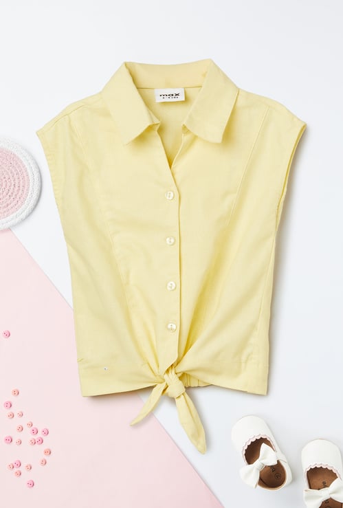 Girls Solid Knotted Hem Shirt