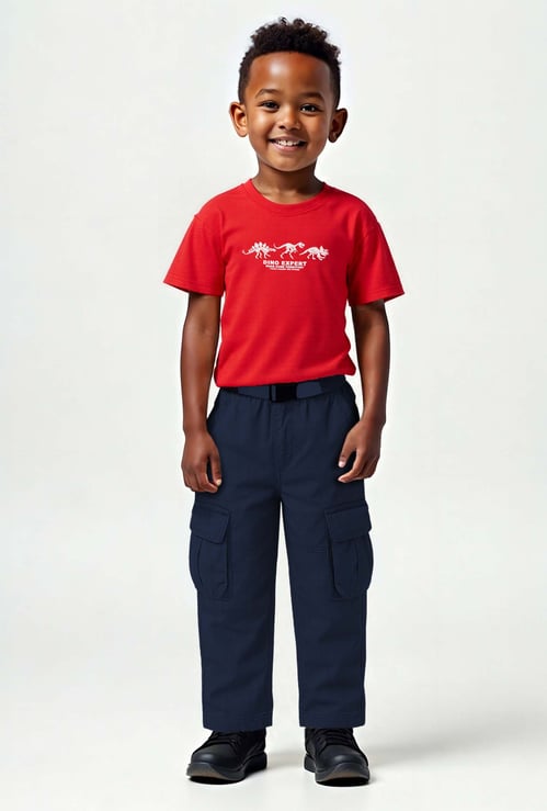 Boys Solid Belted Cargo Trousers