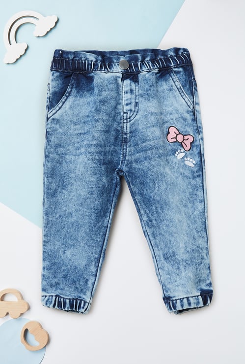 Girls Acidwashed Elasticated Denim Joggers
