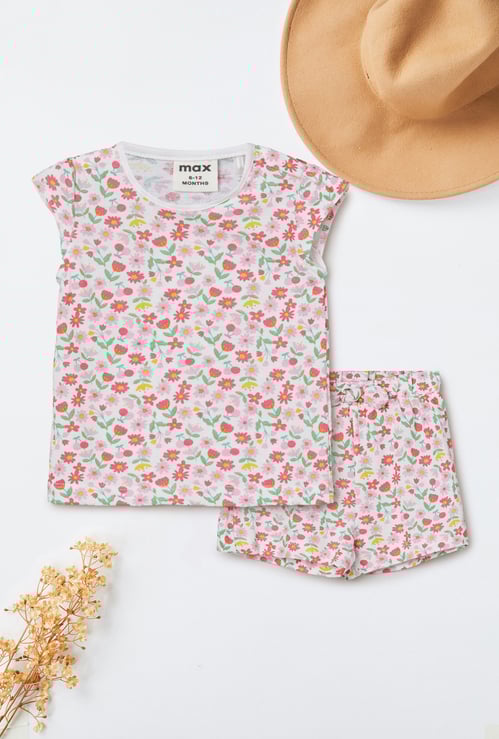 Girls Floral Print Shorts Set
