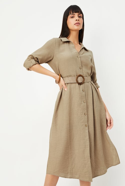 Kalki x Max Women Solid Belted Shirt Dress