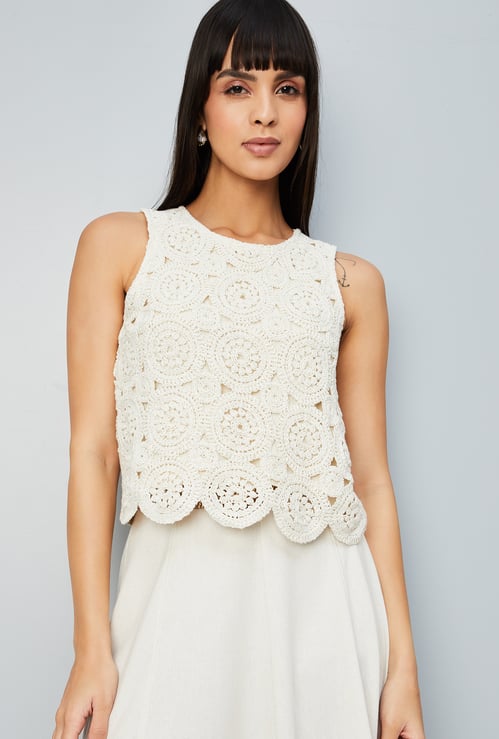 Women Crochet Embroidered Top
