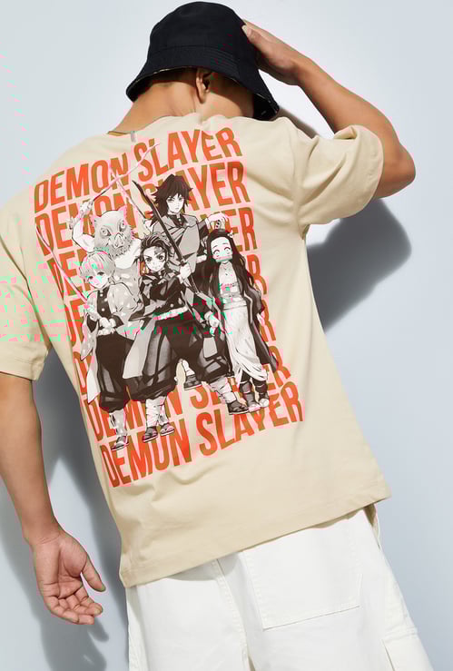 URB_N Men Demon Slayer Print Oversized Shirt