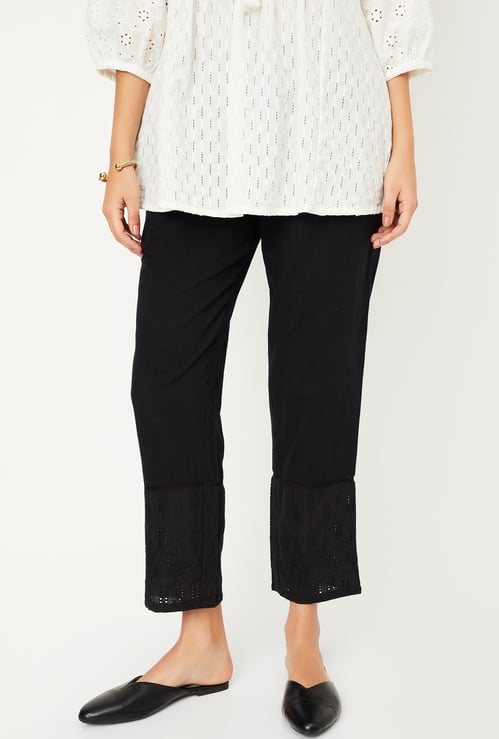 Women Shiffili Embroidered Hem Straight Pants