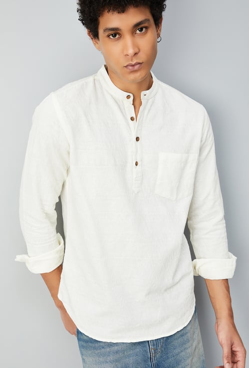 Men Textured Slim Fit Short Kurta