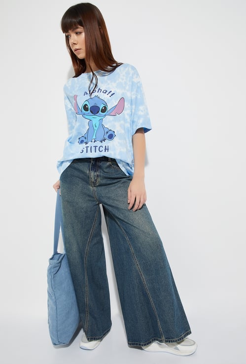 URB_N Women Lilo & Stitch Print Oversized T-shirt