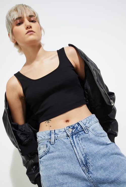 ALAYA F x URB_N Women Ribbed Crop Tank Top