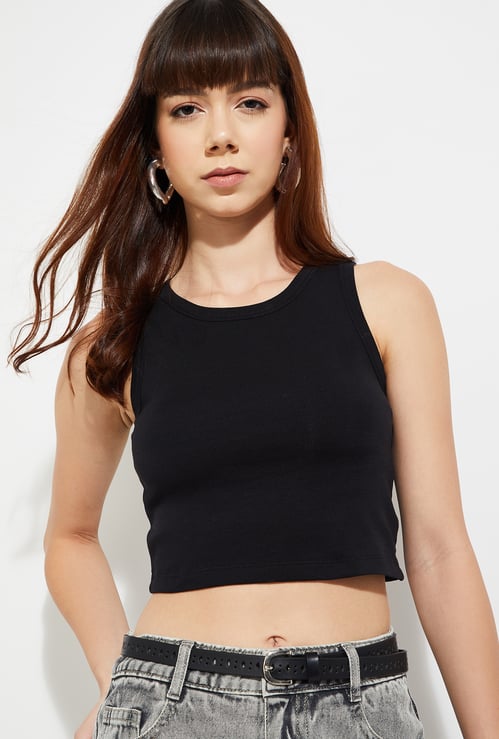 URB_N Women Solid Crop Tank Top