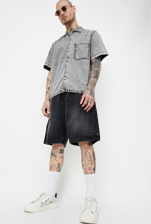 Men Washed Baggy Fit Shorts