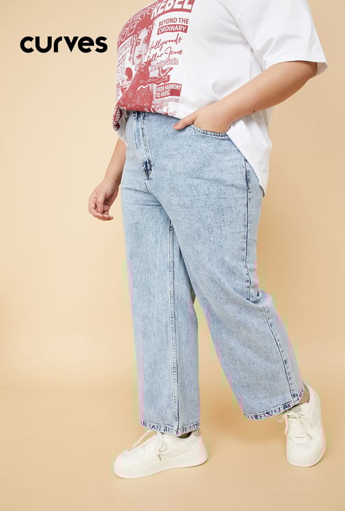 Women Washed Wide Leg Jeans