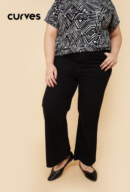 Women Solid Wide Leg Jeans