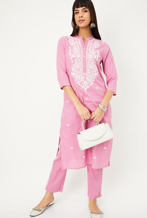 Women Embroidered Straight Kurta Set