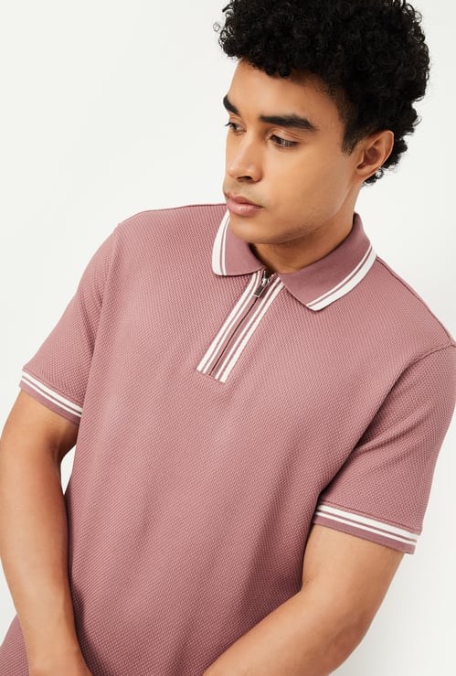 Men Textured Polo T-shirt
