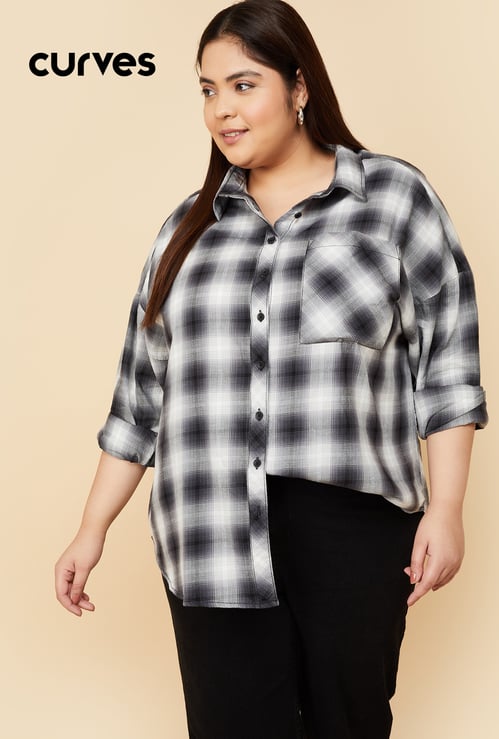 Women Oversized Checked Shirt