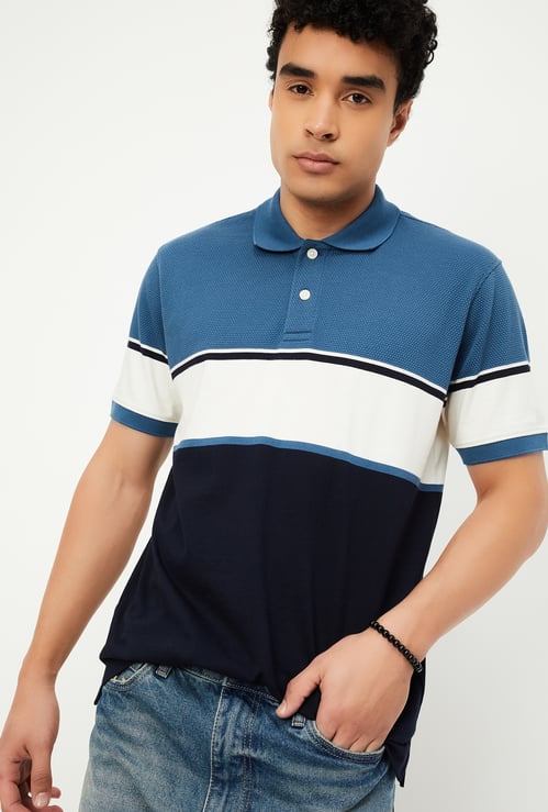 Men Colourblock Regular Fit Polo T-shirt
