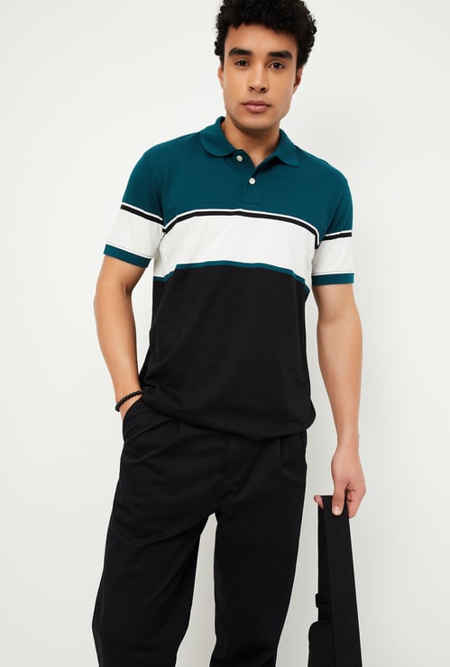Men Colourblock Regular Fit Polo T-shirt
