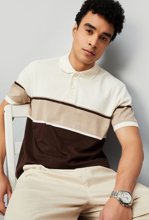 Men Colourblock Regular Fit Polo T-shirt