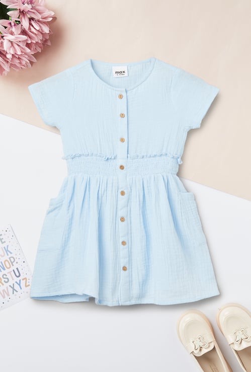 Girls Solid Cinched Waist Dress