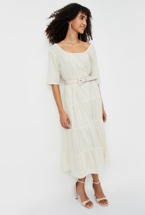 Women Seersucker Tiered Dress