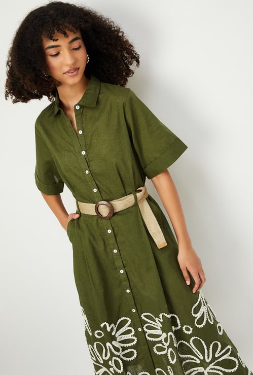 Women Embroidered Shirt Dress