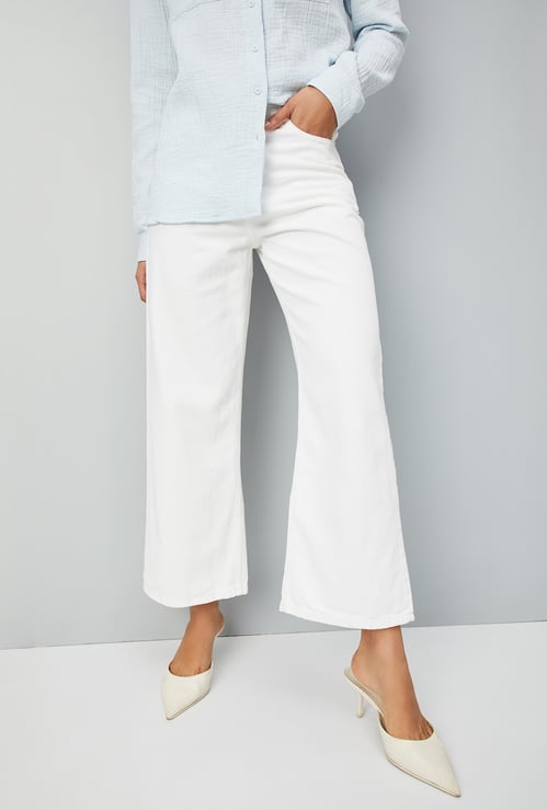 Women Solid Wide Leg Jeans
