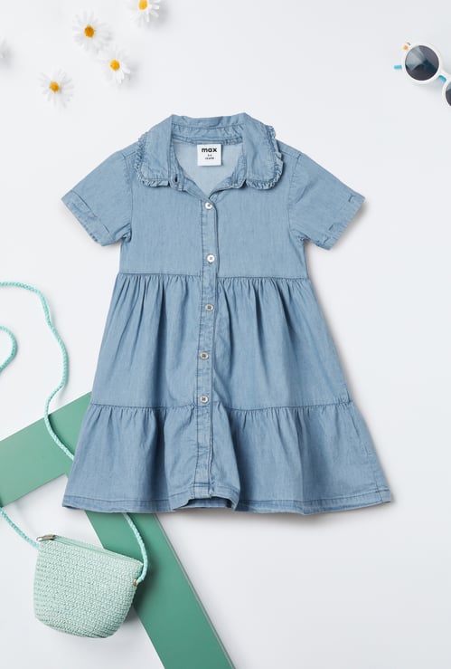 Girls Washed Tiered Denim Dress