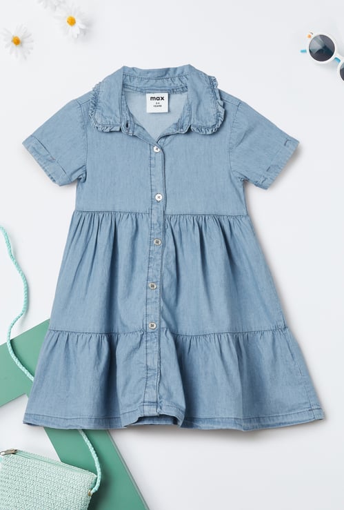 Girls Washed Tiered Denim Dress