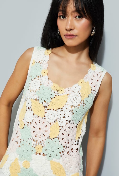 URB_N Women Crochet Knit Top