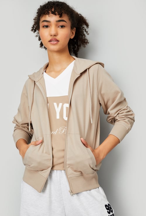 Women Solid Hooded Sports Jacket