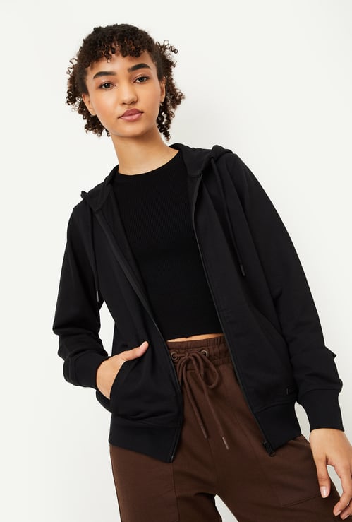 Women Solid Hooded Sports Jacket