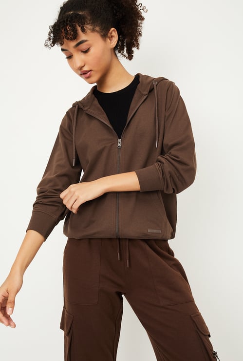Women Solid Hooded Sports Jacket