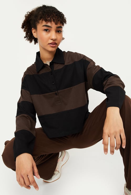 Women Striped Sports Polo T-shirt