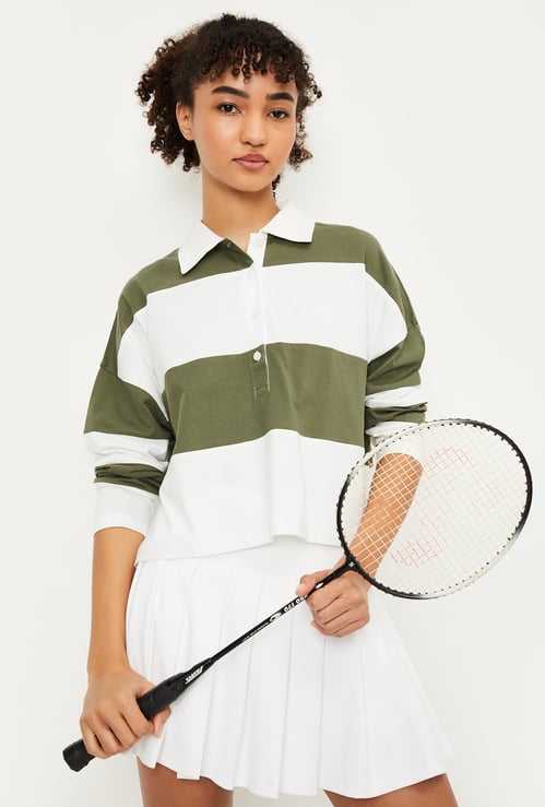 Women Striped Sports Polo T-shirt