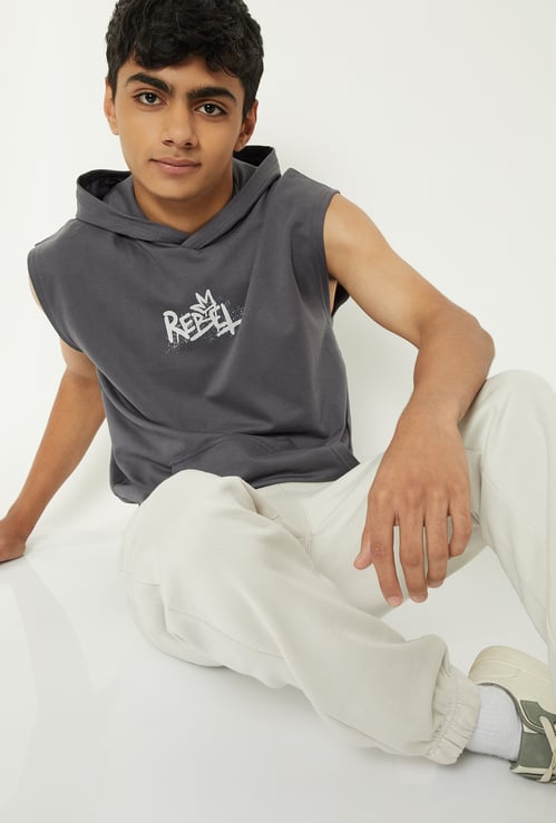 Boys Oversized Chest Print Hooded T-shirt