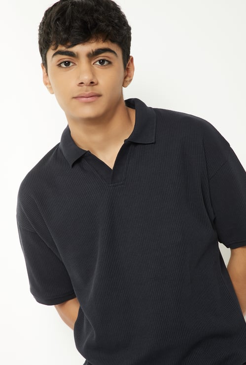 Boys Ribbed Johnny Collar T-shirt