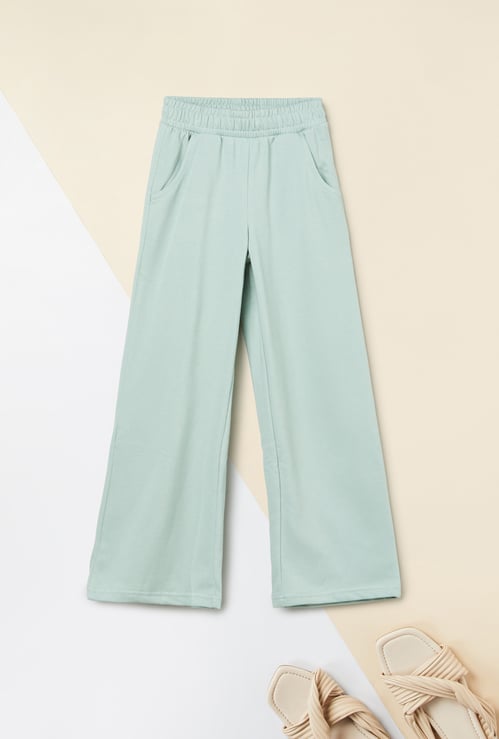 Girls Solid Wide Leg Track Pants