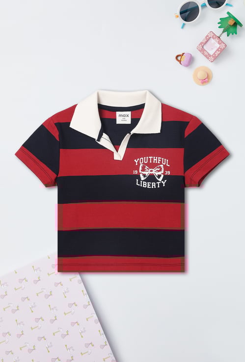 Girls Striped Johnny Collar T-shirt