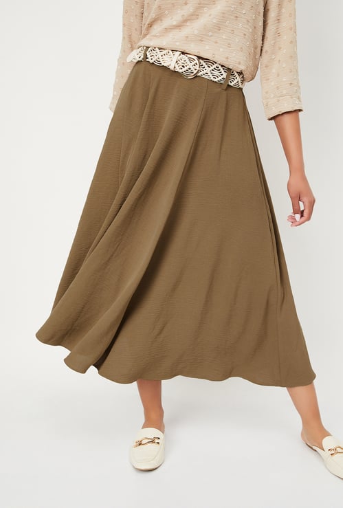 Women Textured A-line Midi Skirt
