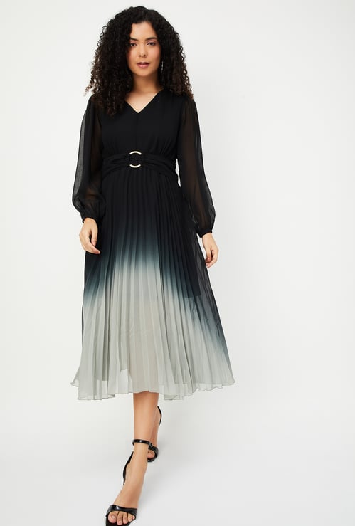 Women Ombre Pleated Midi Dress