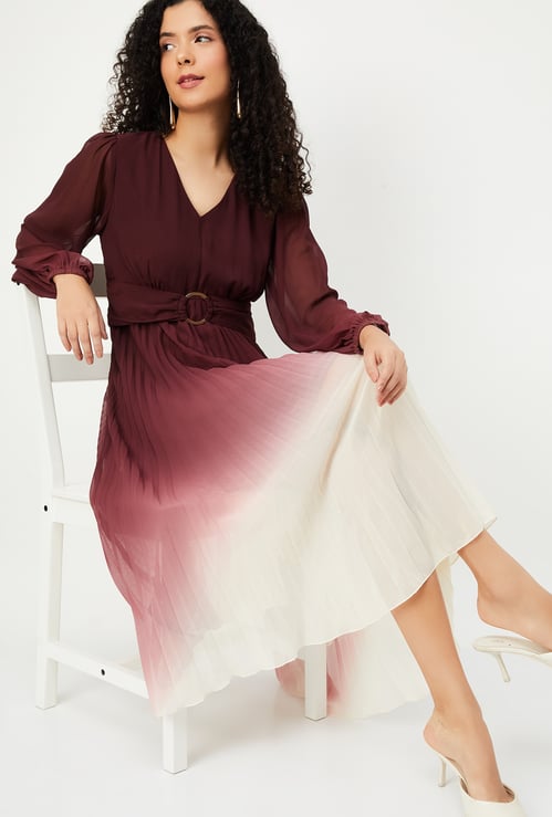 Women Ombre Pleated Midi Dress