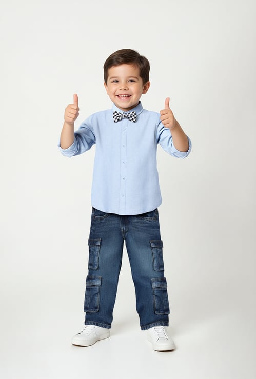 Boys Solid Oversized Shirt with Bow