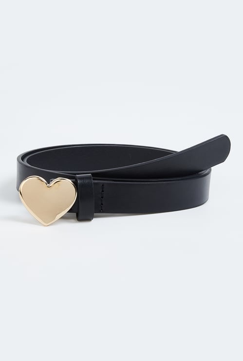 Women Solid Belt with Heart Buckle