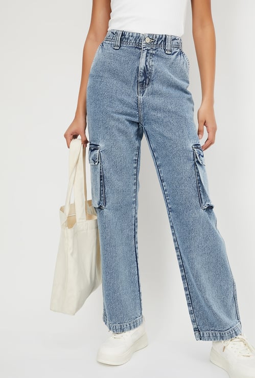 Women Washed Cargo Jeans