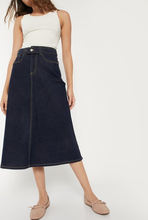 Women Solid Denim Skirt