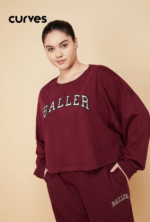 Women Applique Boxy Fit Sports T-shirt