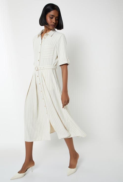Kalki x Max Women Striped Midi Belted Dress
