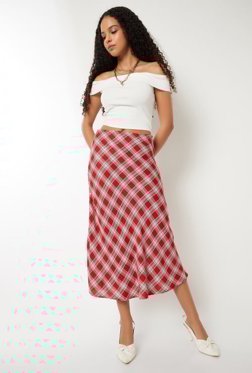 Women Checked Midi Skirt