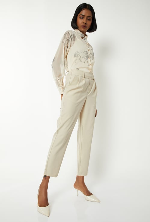 Women Textured Straight Fit Trousers